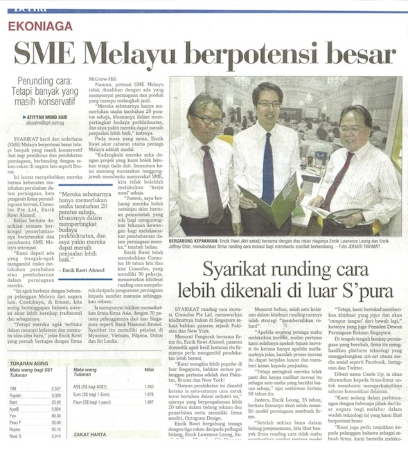 Berita Harian features Consulus: Innovative consultancy firm more known outside Singapore