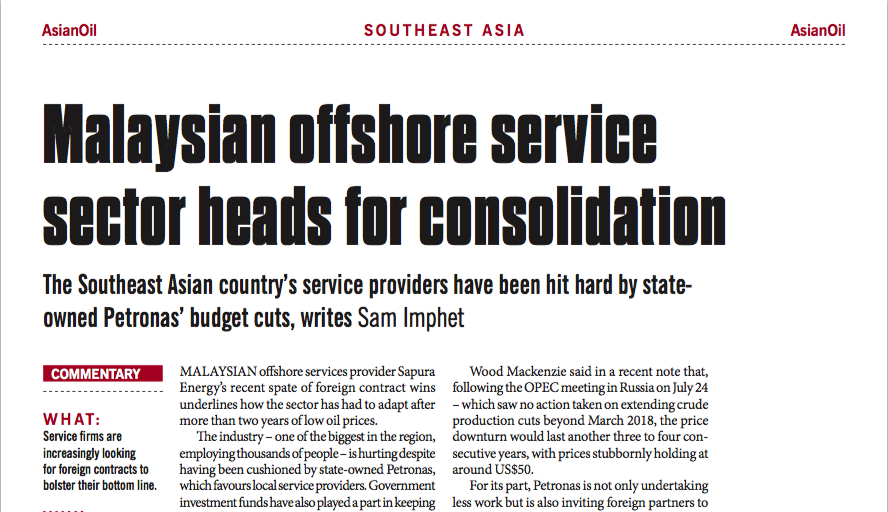 Malaysian offshore service sector heads for consolidation: Consulus comments on NewsBase